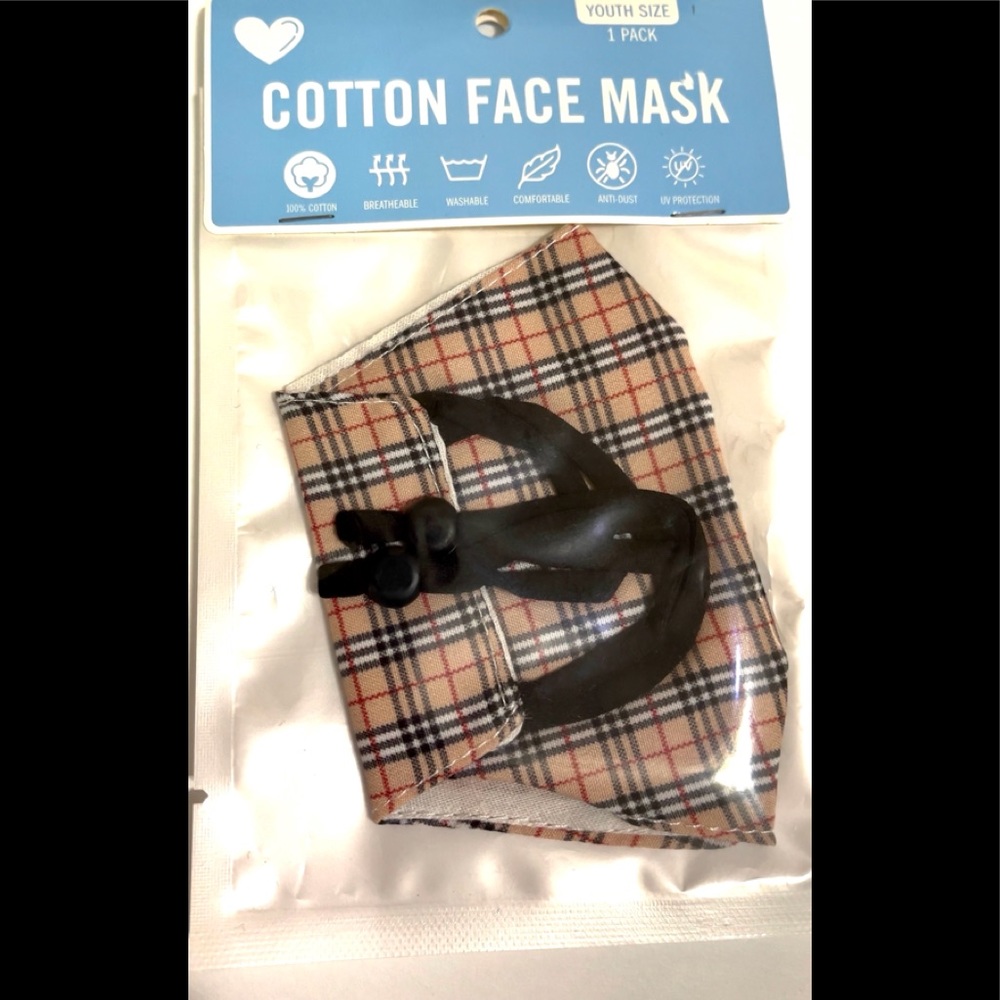 Face Mask Youth Burberry Plaid Design 100% Cotton